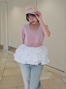 「LILY BROWN（リリーブラウン）の【WEB限定00サイズ】ストレッチセミフレアデニムパンツ（デニムパンツ、ブルー系）」を使った、LILY BROWNさんの春コーディネート