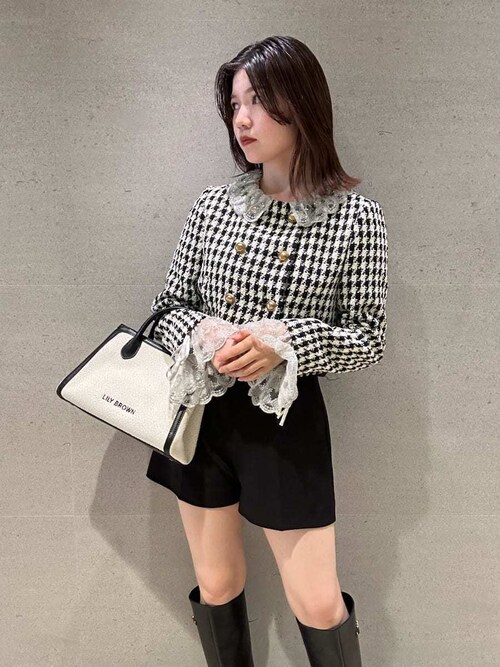 リリーブラウン ジャケット L.B CANDY STOCK L.B CANDY STOCK]スカラップビジューアタッチドジャケット