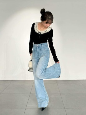 「アイテム（ベルト、ゴールド系）」を使った、LILY BROWNさん（レディース・152cm）の秋コーディネート