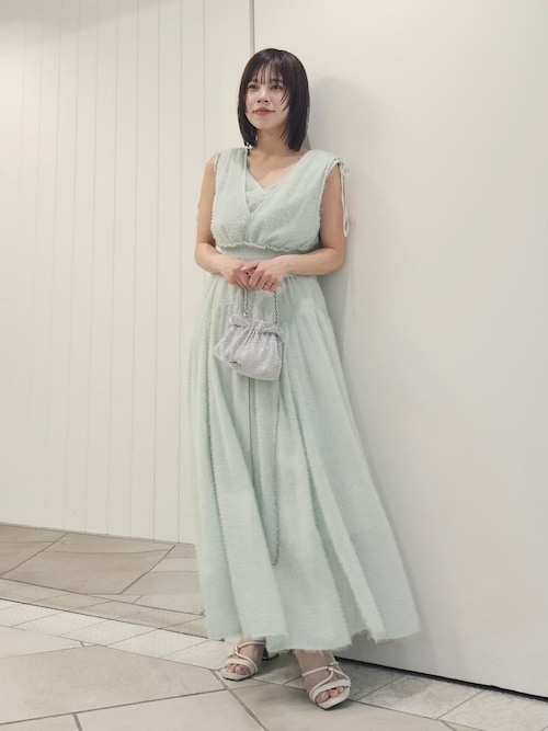 フリンジジャガードシャーリングワンピース