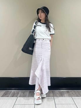 「アイテム（ハット、ブラック系）」を使った、LILY BROWNさん（レディース・152cm）の夏コーディネート