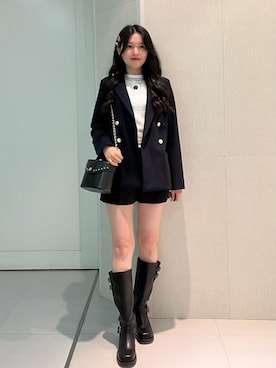 「LILY BROWN（リリーブラウン）のダブルブレストジャケット（テーラードジャケット、ブルー系）」を使った、LILY BROWNさんの夏コーディネート