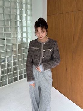 「アイテム（ノーカラージャケット）」を使った、LILY BROWNさん（レディース・161cm）の夏コーディネート