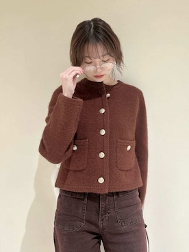 「アイテム（ノーカラージャケット）」を使った、LILY BROWNさん（レディース・157cm）の秋コーディネート