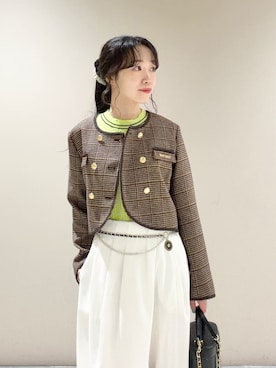 「アイテム（ノーカラージャケット）」を使った、LILY BROWNさん（レディース・157cm）の夏コーディネート