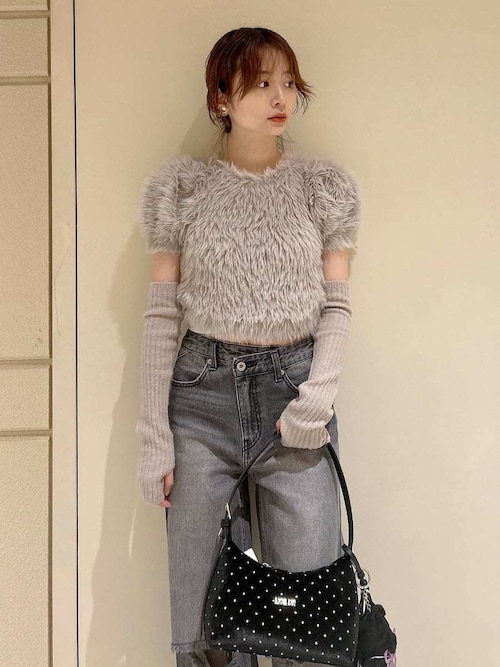 セール】アームウォーマー付きフェザーヤーンコンパクトトップス