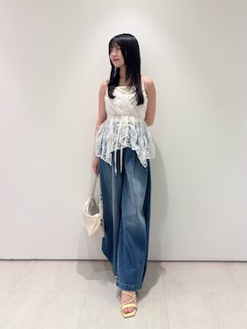 「刺繍」｜「アイテム（キャミソール）」を使った、LILY BROWNさん（レディース・155cm）の春コーディネート