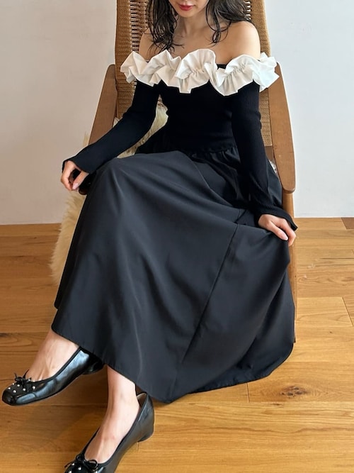 フリルカラーニットコンビワンピース（ワンピース）｜LILY BROWN