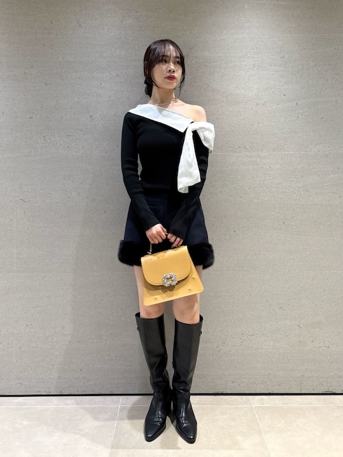 未使用タグ付‼️ リボンディテールトップス　black リボンディテールドッキングニット（ニット/セーター）｜LILY BROWN