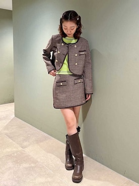 「LILY BROWN（リリーブラウン）の【LILY BROWN×MARY QUANT】ダブルボタンジャケット（ノーカラージャケット、ブラウン系）」を使った、LILY BROWNさんの夏コーディネート