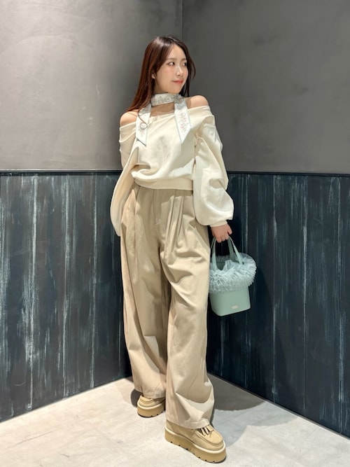 美品　リリーブラウン　チュール切り替え3wayトートバッグ　アイボリー セール】【ZOZO限定カラー】チュール切り替え3WAYトート（ハンドバッグ