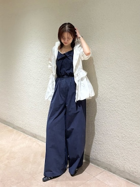 「LILY BROWN（リリーブラウン）のサテンキャミレイヤードオフショルコンビネゾン（ワンピース、ブルー系）」を使った、LILY BROWNさんの春コーディネート