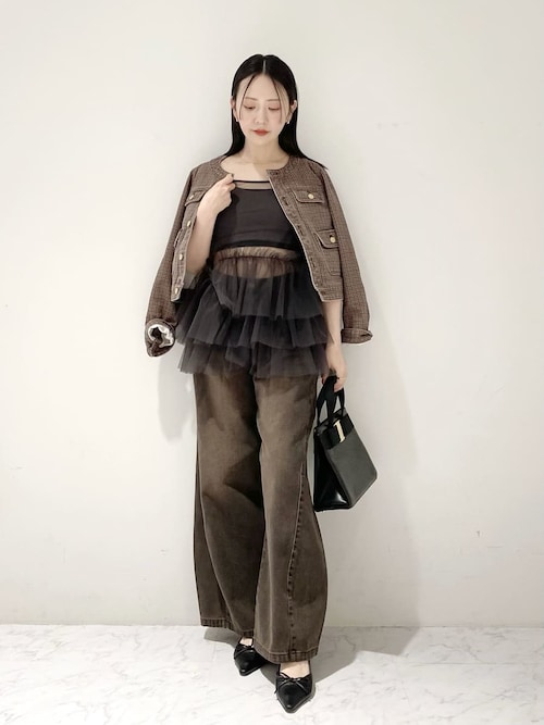 新品 タグ付き LIZLISA ブラウン フリル付きキャミソール ドローストリング小花シフォンスカパン ｜ LIZ LISA（リズリサ