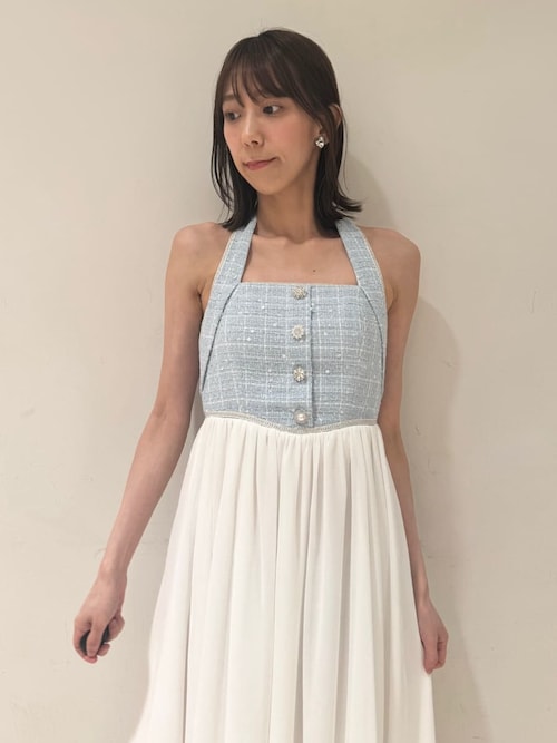 [L.B CANDY STOCK]ツイードコンビホルターネックワンピース