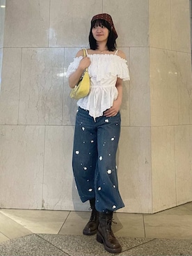 「LILY BROWN（リリーブラウン）のパッドロックホーボーバッグ（ハンドバッグ、イエロー系）」を使った、LILY BROWNさんの夏コーディネート