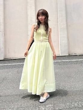 「LILY BROWN（リリーブラウン）のバイカラーラインニットドッキングワンピース（ワンピース、グリーン系）」を使った、LILY BROWNさんの夏コーディネート