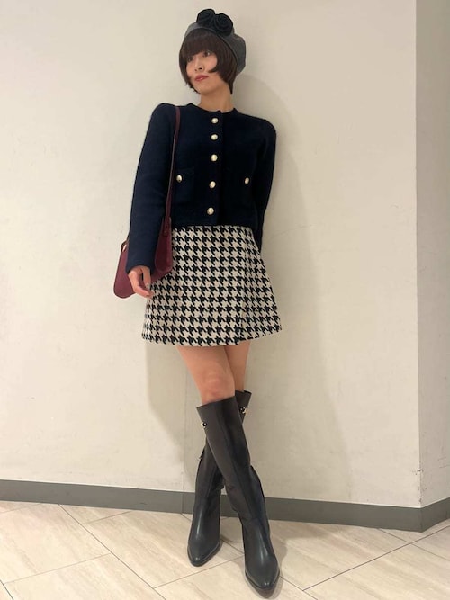 WEB限定カラー】金釦フォックスニットジャケット（ノーカラー