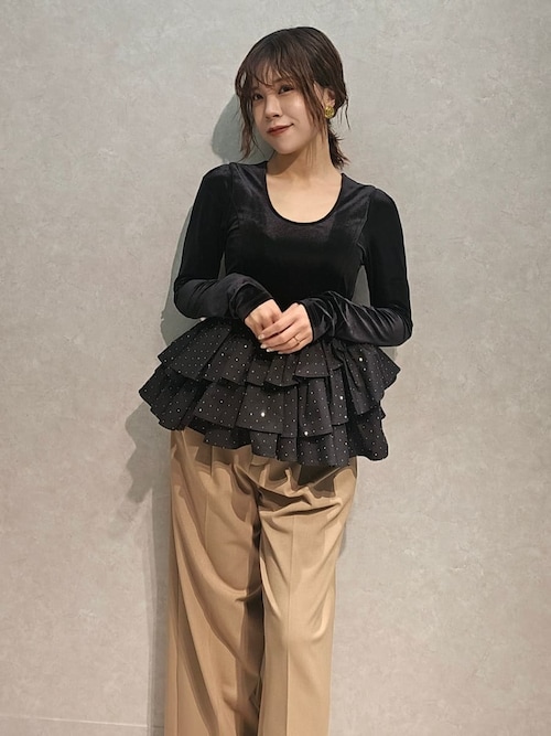 LILY BROWN ペプラムフリルトップス ベロアペプラムフリルトップス（Tシャツ/カットソー）｜LILY BROWN