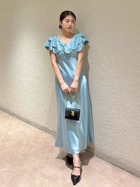 「LILY BROWN（リリーブラウン）のバリエーションプリーツシュシュ（その他ヘアアクセサリー、ブラック系）」を使った、LILY BROWNさんの夏コーディネート