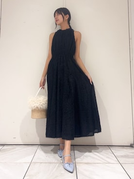 「LILY BROWN（リリーブラウン）の【WEB限定00サイズ】アメリカンスリーブフリンジジャガードワンピース（ワンピース、ブラック系）」を使った、LILY BROWNさんの春コーディネート