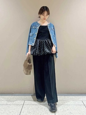 「パンツスタイル」｜「アイテム（オールインワン・サロペット）」を使った、LILY BROWNさん（レディース・157cm）の夏コーディネート