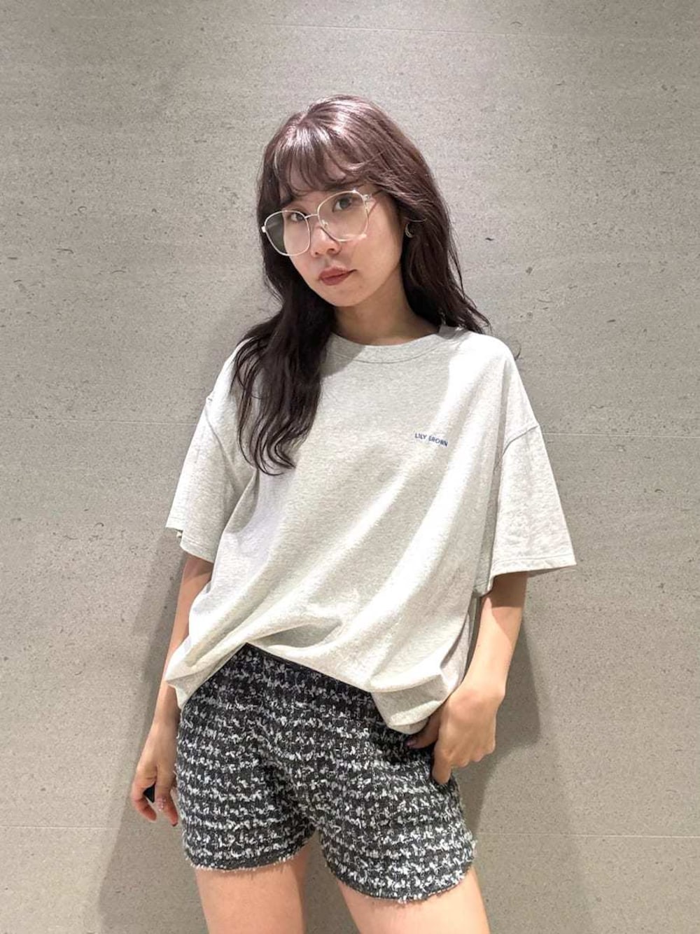 【リリィ】ちゃび オリジナル あったかハーフボトム ショートパンツ LILY BROWN（リリーブラウン）の「ツイードニットショートパンツ