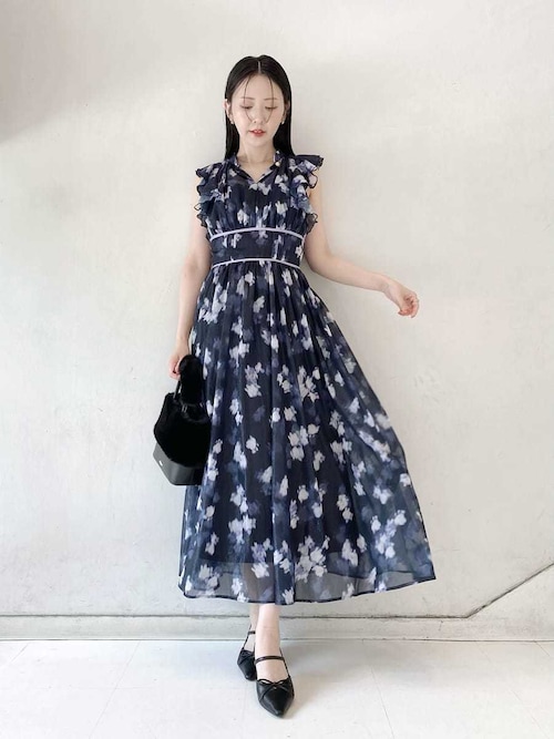 LILY BROWN フリルワンピース 新品未使用 LILY BROWN ワンピース シアープリントフリルワンピース