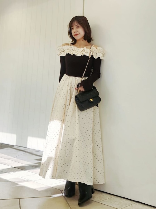 フリルカラーニットコンビワンピース（ワンピース）｜LILY BROWN