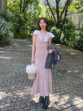 「LILY BROWN（リリーブラウン）のダブルブレストジャケット（テーラードジャケット、グレー系）」を使った、LILY BROWNさんの春コーディネート