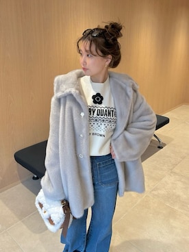 「アイテム（ノーカラージャケット、グレー系）」を使った、LILY BROWNさん（レディース・150cm）の秋コーディネート