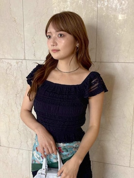 「LILY BROWN（リリーブラウン）のレースアップスリングバッグパンプス（パンプス、ブルー系）」を使った、LILY BROWNさんの春コーディネート