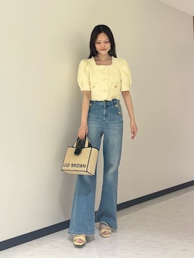 「アイテム（ノーカラージャケット）」を使った、LILY BROWNさん（レディース・158cm）の夏コーディネート