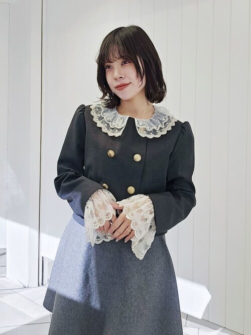 L.B CANDY STOCK]スカラップビジューアタッチドジャケット（テーラード