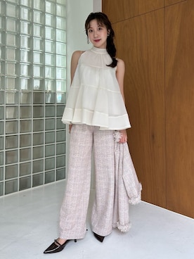 「アイテム（ノーカラージャケット）」を使った、LILY BROWNさん（レディース・161cm）の夏コーディネート