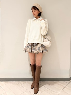 「アイテム（ハンチング/ベレー帽、ベージュ系）」を使った、LILY BROWNさん（レディース・160cm）の秋コーディネート