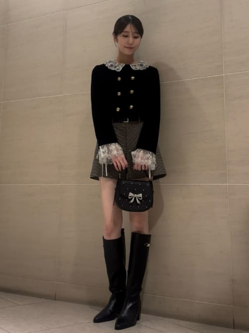 L.B CANDY STOCK]スカラップビジューアタッチドジャケット（ノーカラー