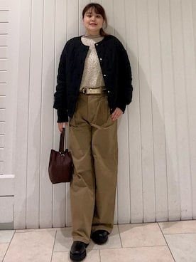 「アイテム（ノーカラージャケット）」を使った、Marinさん（レディース・163cm）の秋コーディネート