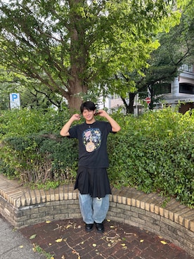 「FREAK'S STORE（フリークスストア）の限定展開 MR HEARTS/ミスターハーツ VINTAGE WASH WIDE STRAIGHT DENIM（デニムパンツ）」を使った、nichikaさん（メンズ・178cm・10代）の夏コーディネート