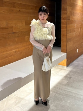 「ANDRESD（アンドレスド）のパールビスチェドレス / pearl bustier dress（ドレス、ベージュ系）」を使った、ANDRESD staffさん（レディース・160cm）の春コーディネート