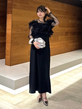 「ANDRESD（アンドレスド）のボリュームラッフルレイヤードレス / volume ruffle layer dress（ドレス、ブラック系）」を使った、ANDRESD staffさん（レディース・160cm）の春コーディネート