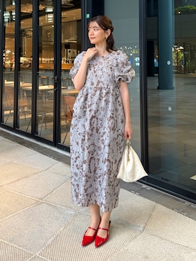 バブルスリーブジャガードドレス / bubble sleeve jacquard dressを