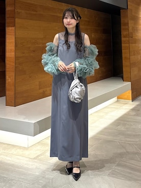 「ANDRESD（アンドレスド）のディタッチドスリーブドレス / detached sleeve dress（ドレス、グレー系）」を使った、ANDRESD staffさん（レディース・160cm）の春コーディネート