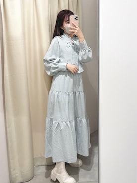 「サックスブルー」｜「アイテム（その他シューズ）」を使った、mayuさん（レディース・160cm）の冬コーディネート