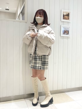 「one after another NICE CLAUP（ワンアフターアナザーナイスクラップ）の【フードの取り外し可能】マルチウェイエコダウンジャケット（ダウンジャケット/コート）」を使った、mayuさん（レディース・160cm）の冬コーディネート