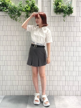 「one after another NICE CLAUP（ワンアフターアナザーナイスクラップ）のアイテム（その他シューズ）」を使った、mayuさん（レディース・160cm）の夏コーディネート