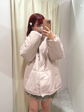 「アイテム（ダウンジャケット/コート、ピンク系）」を使った、mayuさん（レディース・160cm）の秋コーディネート