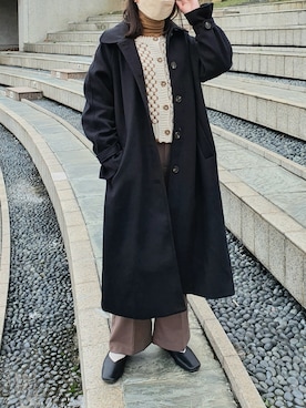 「JUNOAH（ジュノア）のアイテム（ステンカラーコート）」を使った、meiさん（レディース・161cm）の冬コーディネート