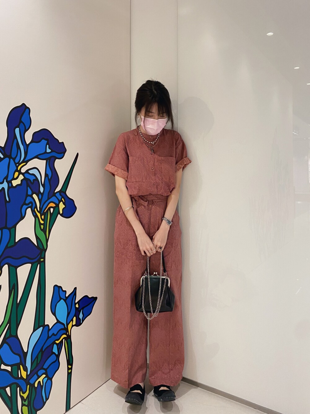 「KastaneのアラベスクSETUPシャツ（シャツ/ブラウス、ピンク系）」を使った、cheuuuukさん（レディース・168cm）の夏コーディネートの1枚目の写真