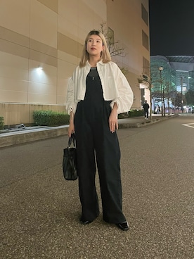「ショート丈トップス」｜「アイテム（サロペット/オーバーオール）」を使った、なかさんさん（レディース・156cm）の春コーディネート