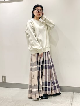 「チェック柄に恋してる」｜「アイテム（スウェット）」を使った、なかさんさん（レディース・156cm）の春コーディネート